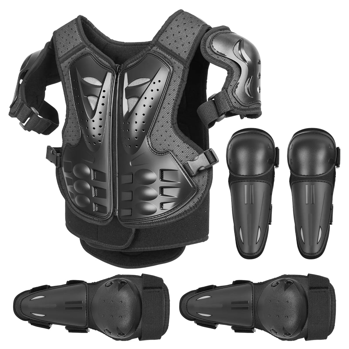 Black Youth Armor Vest With Knee and Elbow Pads