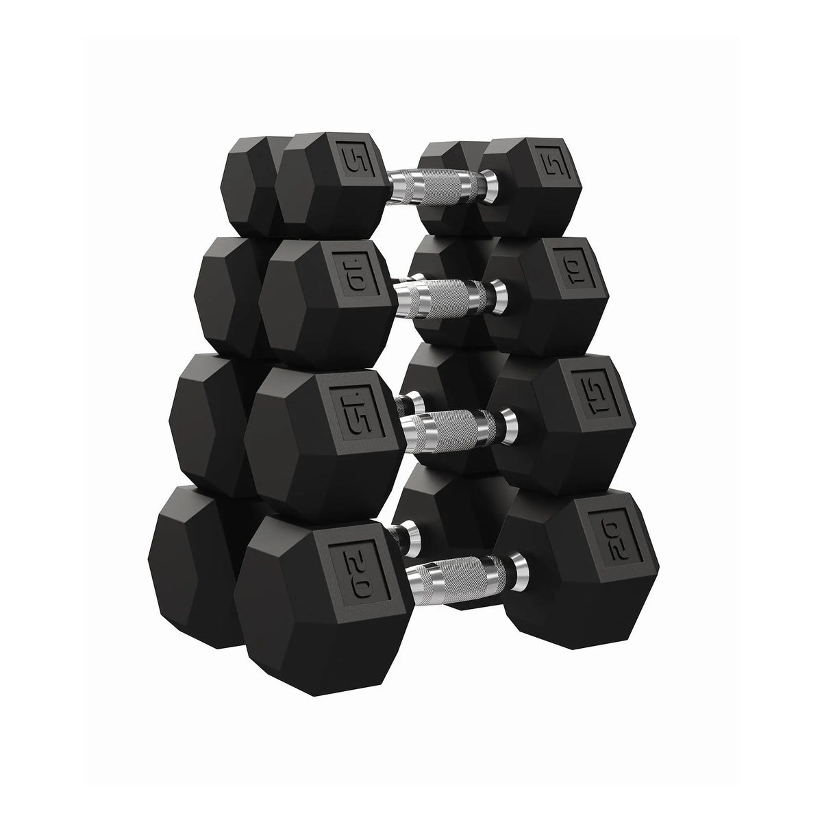 Black Rubber Hex Dumbbell Set With Chrome Handles