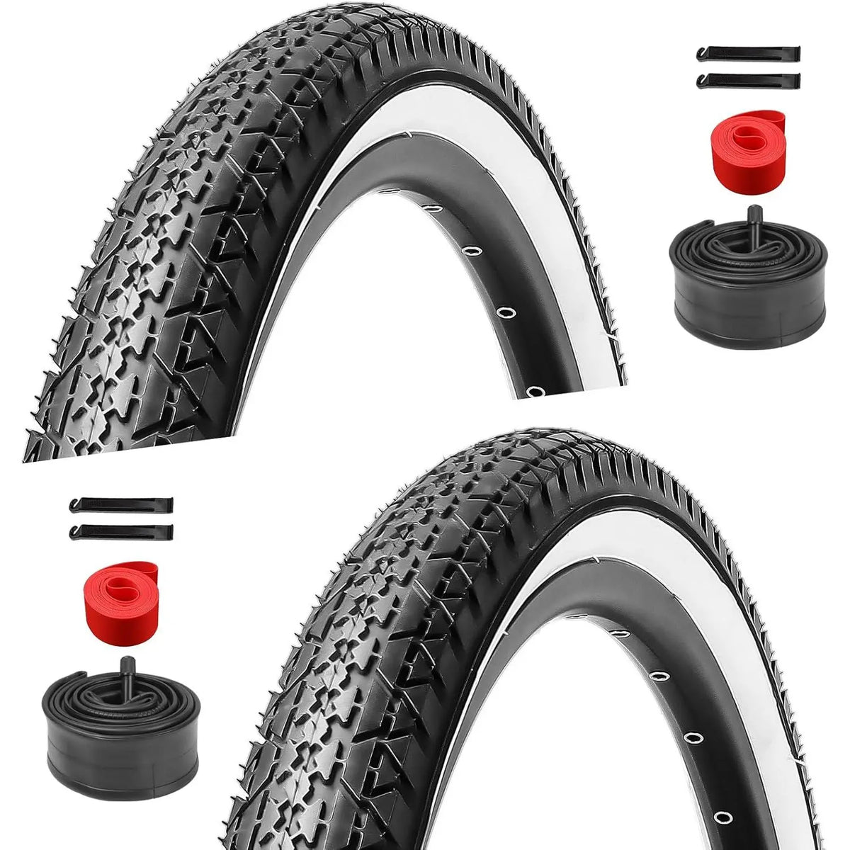 Pair of Black Whitewall Bicycle Tires With Inner Tubes