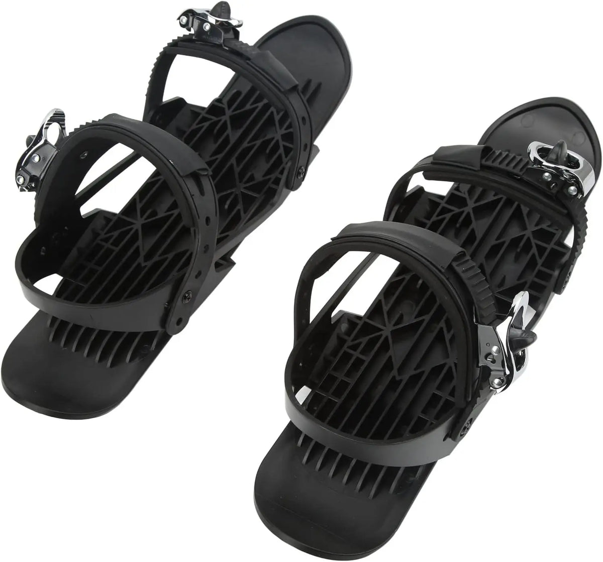 Short Black Snow Skates with Adjustable Binding Straps