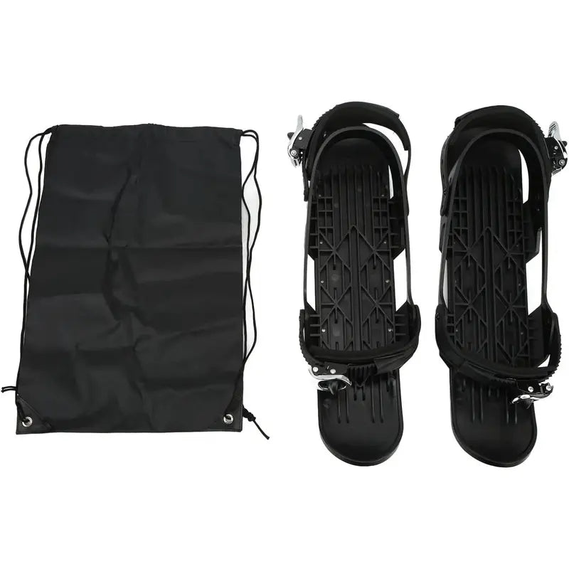 Short Black Snow Skates with Adjustable Binding Straps