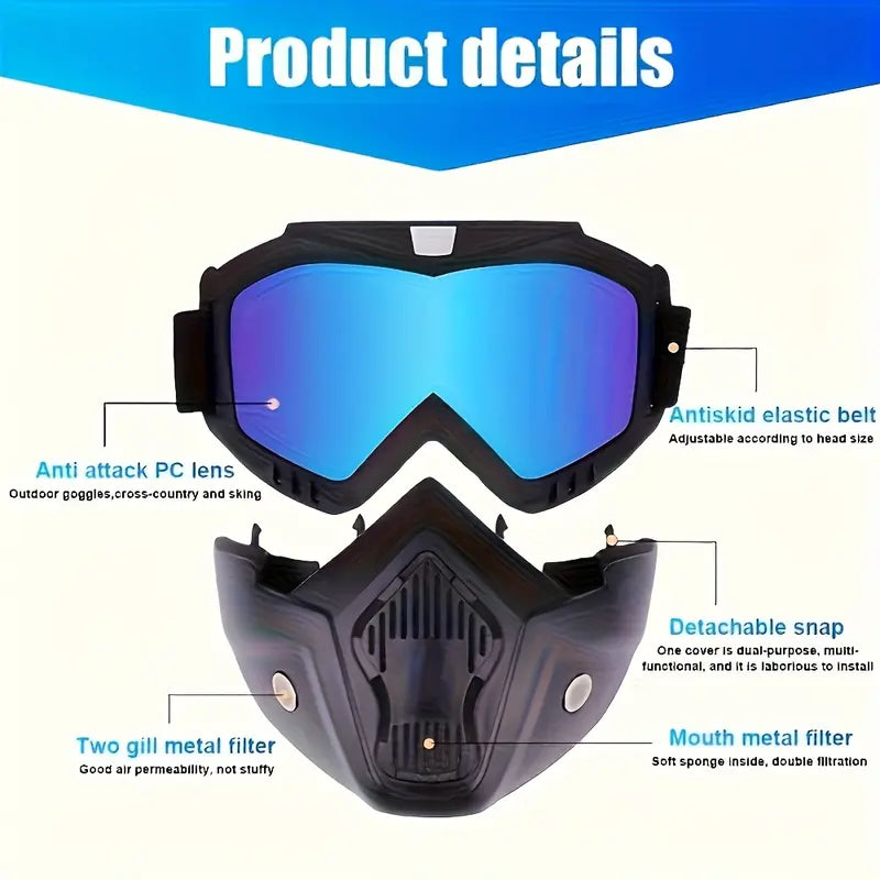 Black Goggle Mask with Mirrored Blue Lens