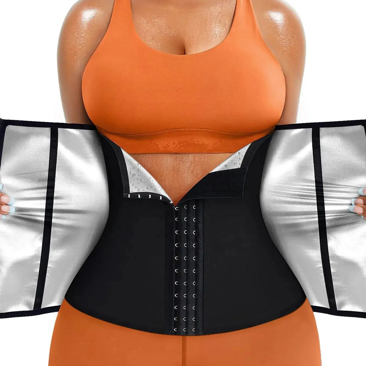 Black Hook Front Waist Trainer with Blue Lining