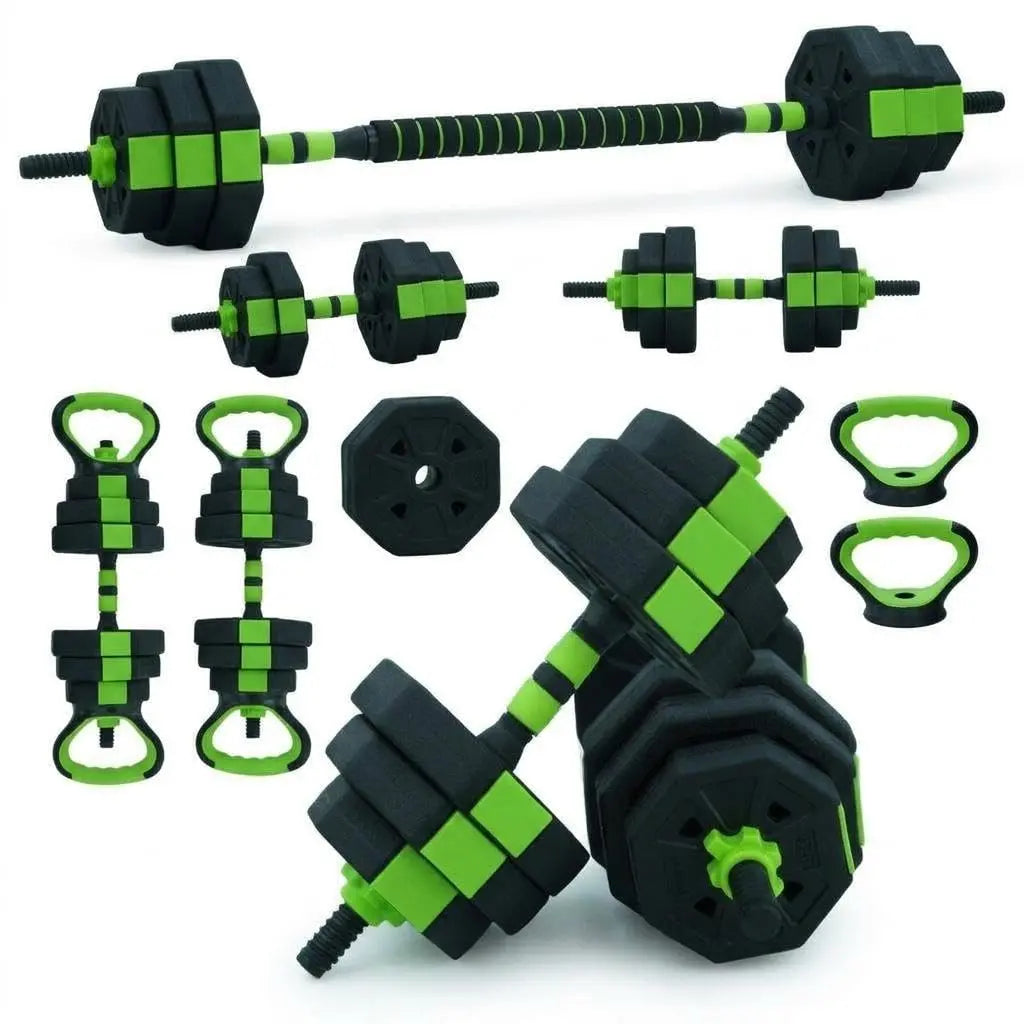 Adjustable Dumbbell Set With Green Accent Weight Plates