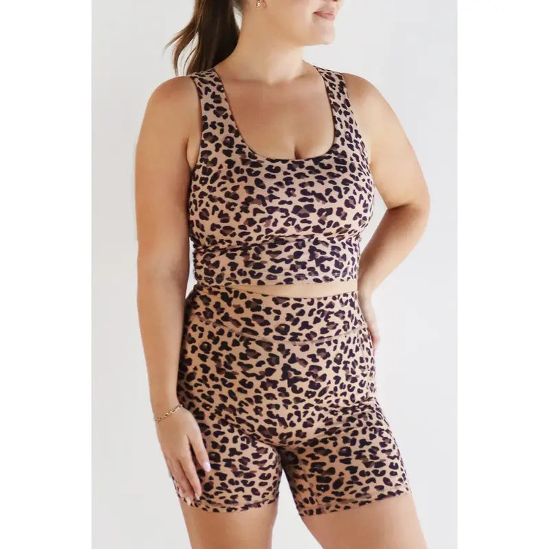 Leopard Print Scoop Neck Cropped Tank Top
