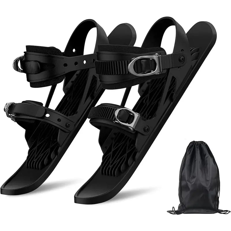 Short Black Snow Skates with Adjustable Binding Straps