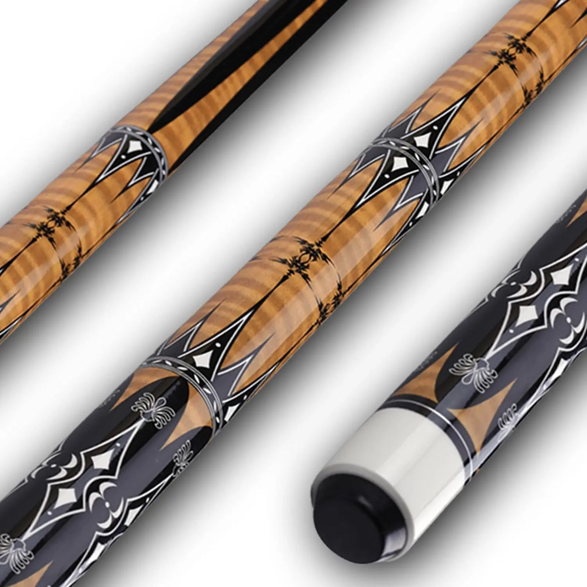 Two-Piece Wood Pool Cue with Inlay Design
