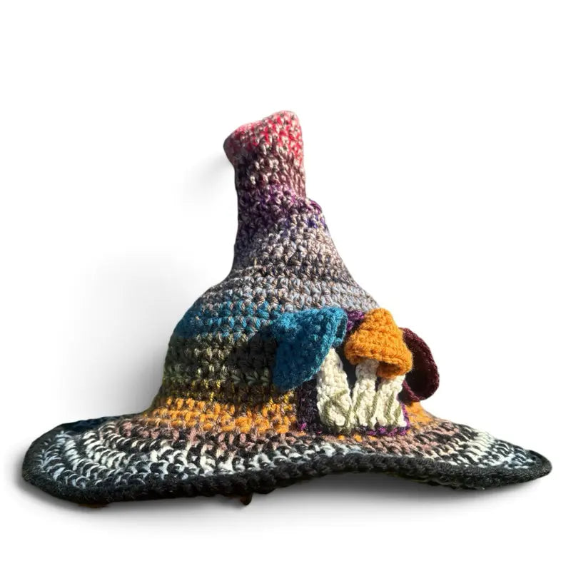 Crocheted Multicolour Wide Brim Witch Hat