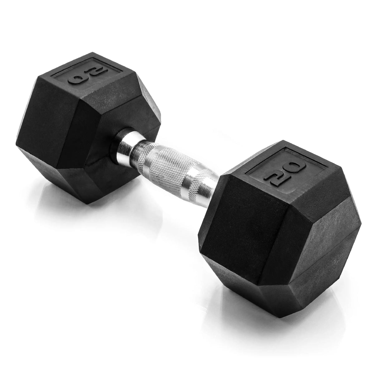 Black Rubber Hex Dumbbell with Knurled Steel Handle