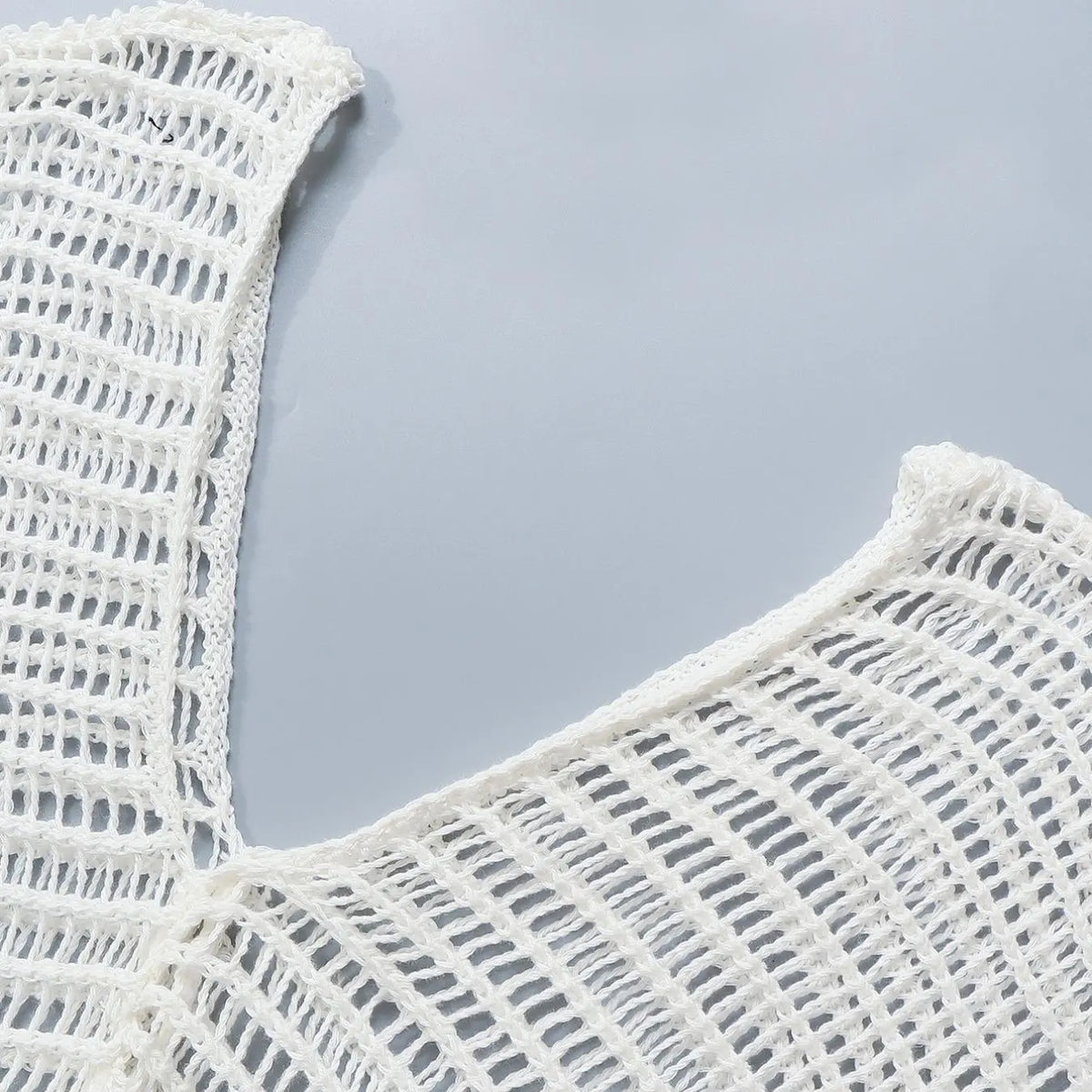 White Open-Knit Long Cover-Up With Rainbow Stripes and Fringe