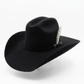 Black Felt Wide-Brim Western Hat with Feather