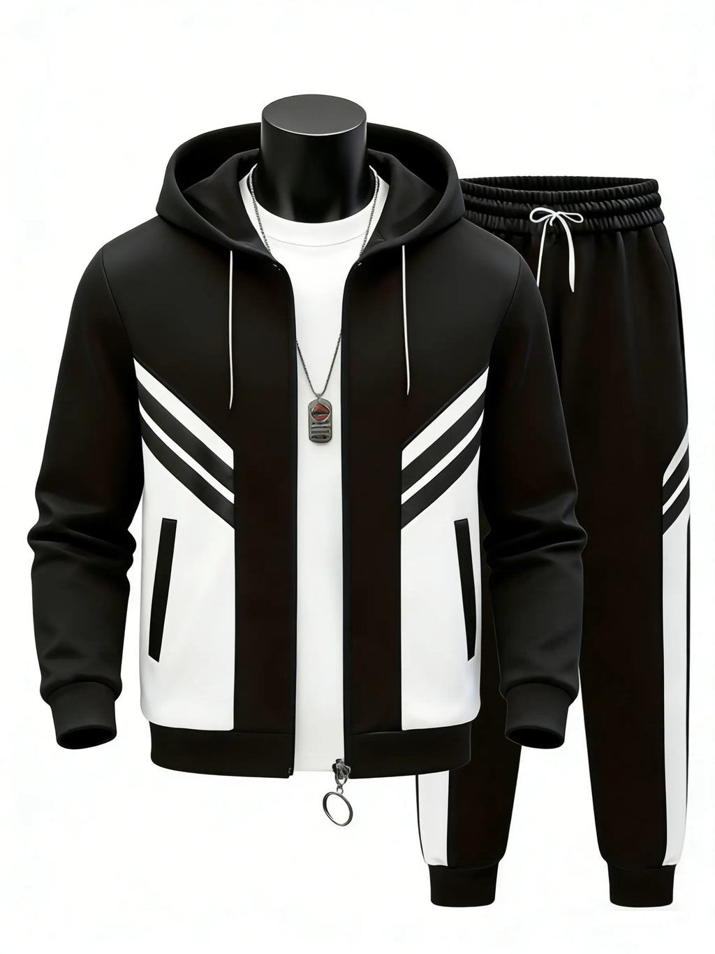 Black and White Zip Hoodie Jogger Set
