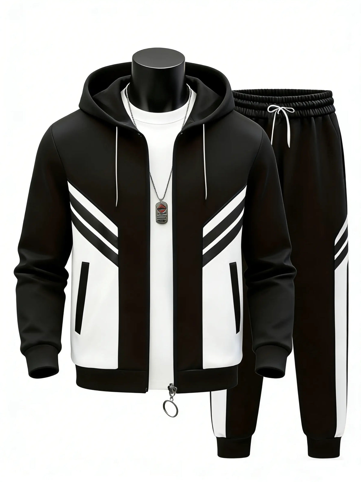 Black and White Zip Hoodie Jogger Set