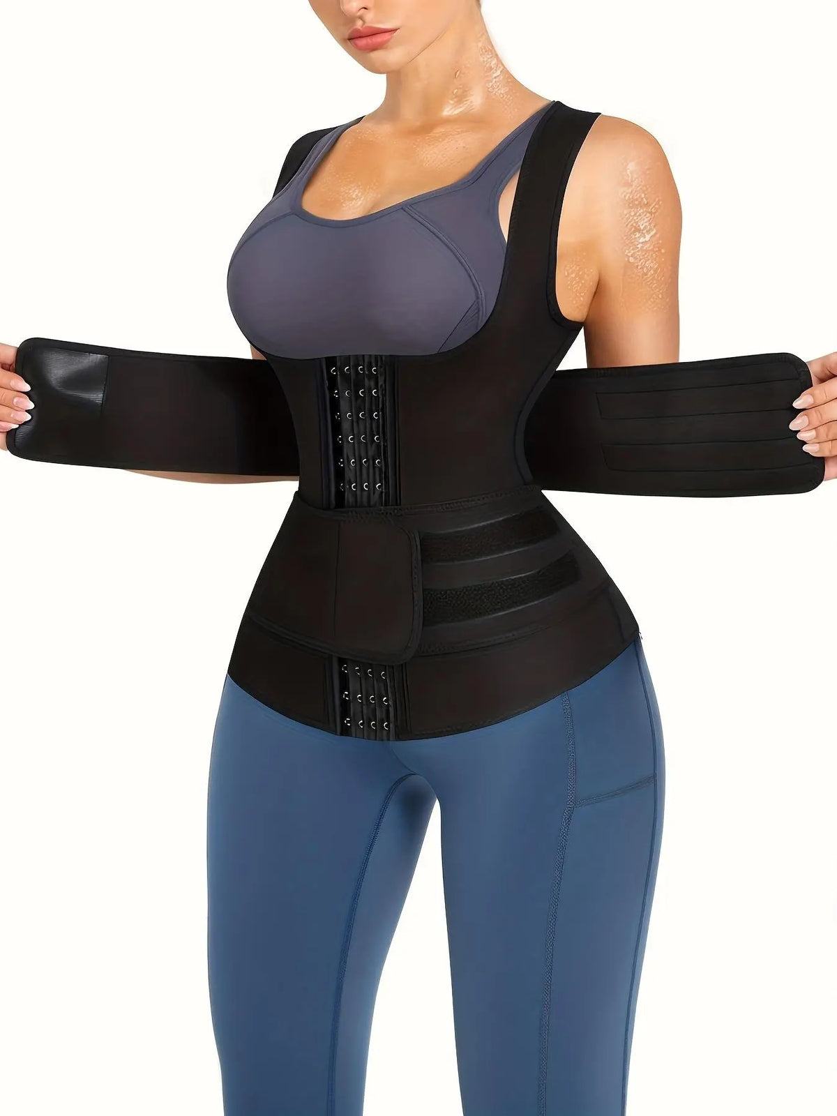 Black Waist Trainer Vest with Hook Closures
