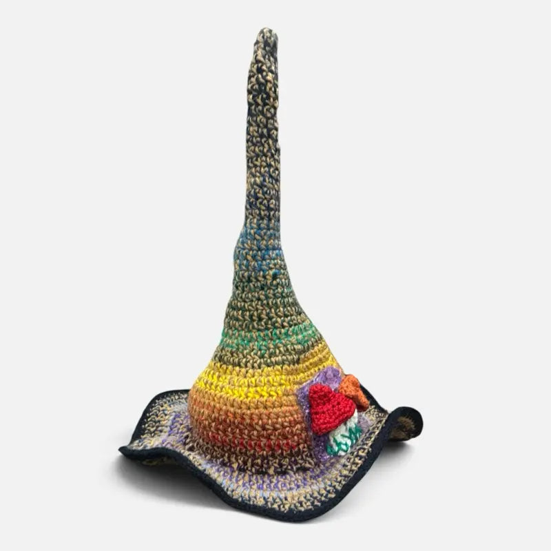 Crocheted Multicolour Wide Brim Witch Hat