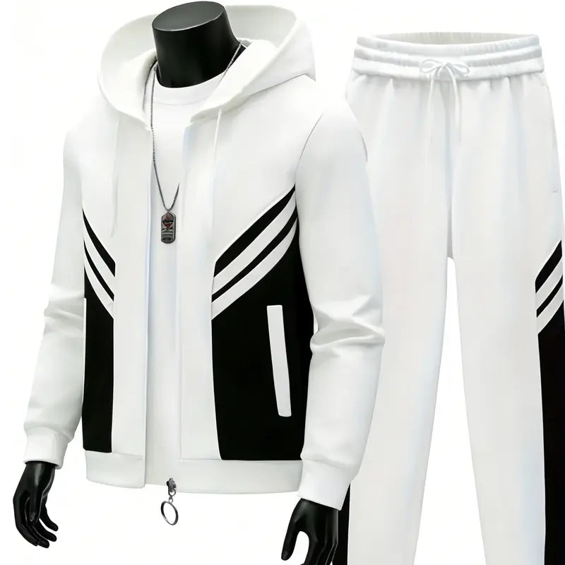 Black and White Zip Hoodie Jogger Set