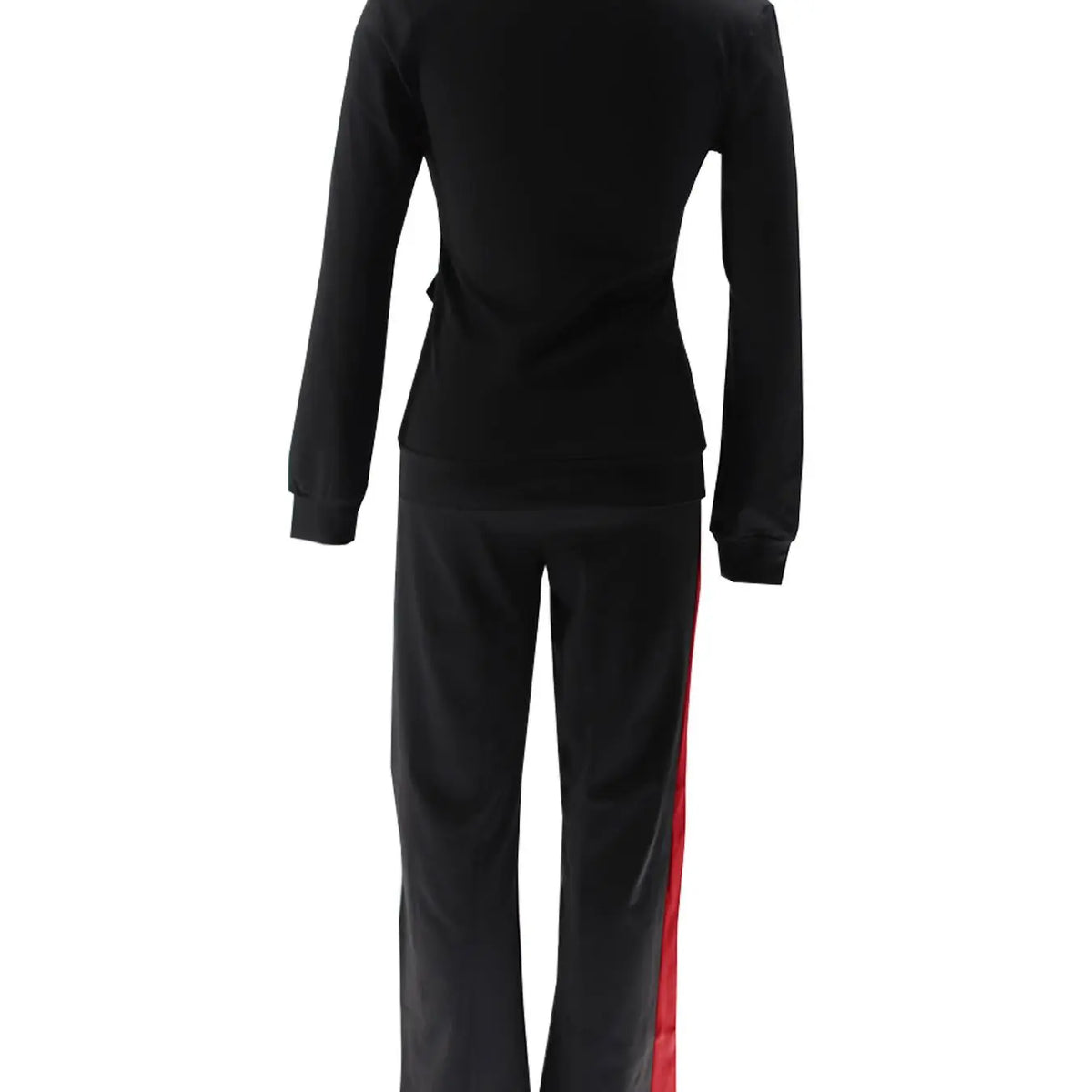 Black Zip Jacket and Flared Pants with Stripes