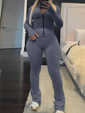 Slate Grey Zip-Up Top and Flared Pants Set