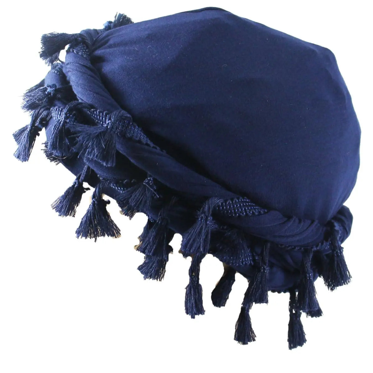 Tan Cotton Turban Hat With Tassel Trim