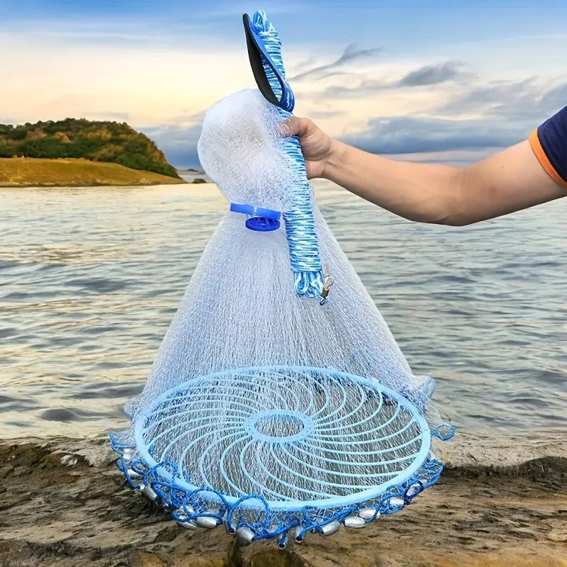 Hand Cast Fishing Net with Blue Rope Handle