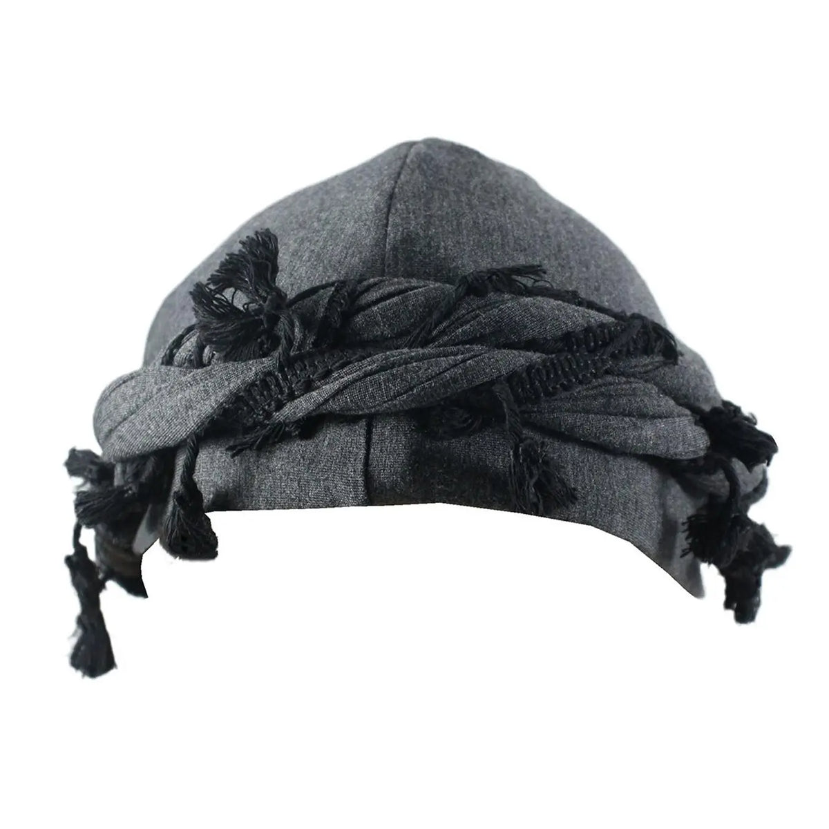 Tan Cotton Turban Hat With Tassel Trim