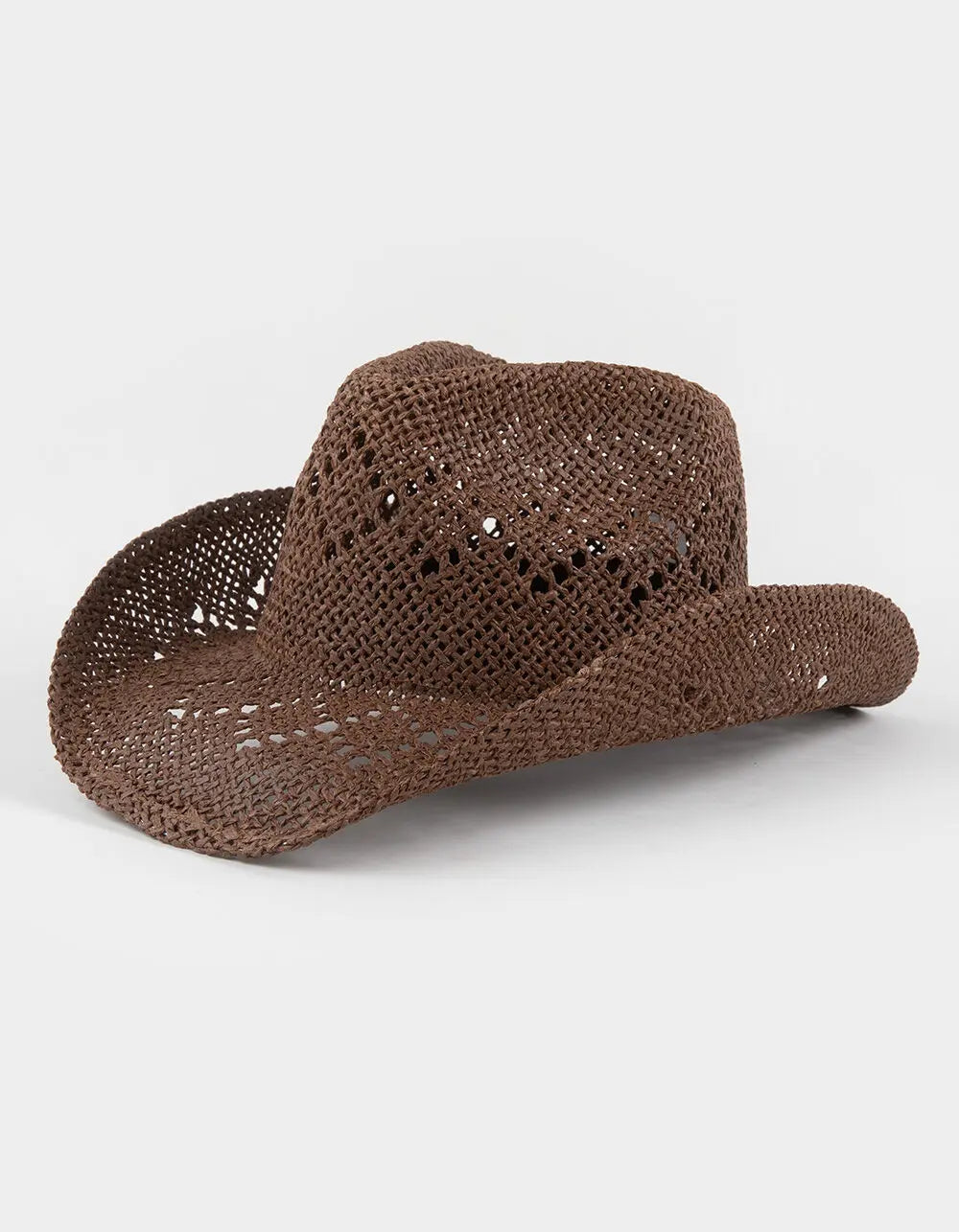 Brown Woven Straw Cowboy Hat with Open Weave