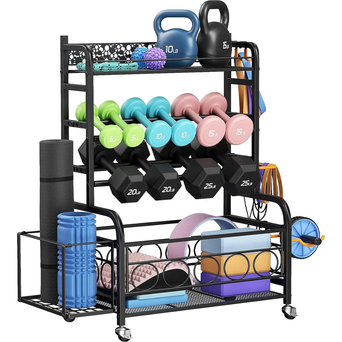Black Metal Rolling Weight Storage Rack