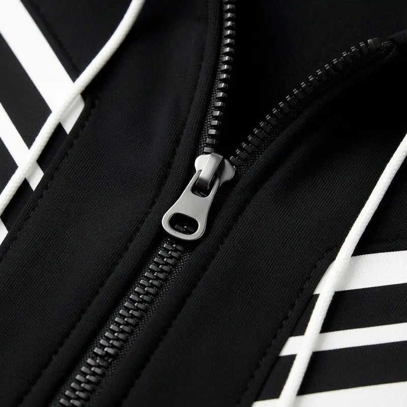 Black and White Zip Hoodie Jogger Set