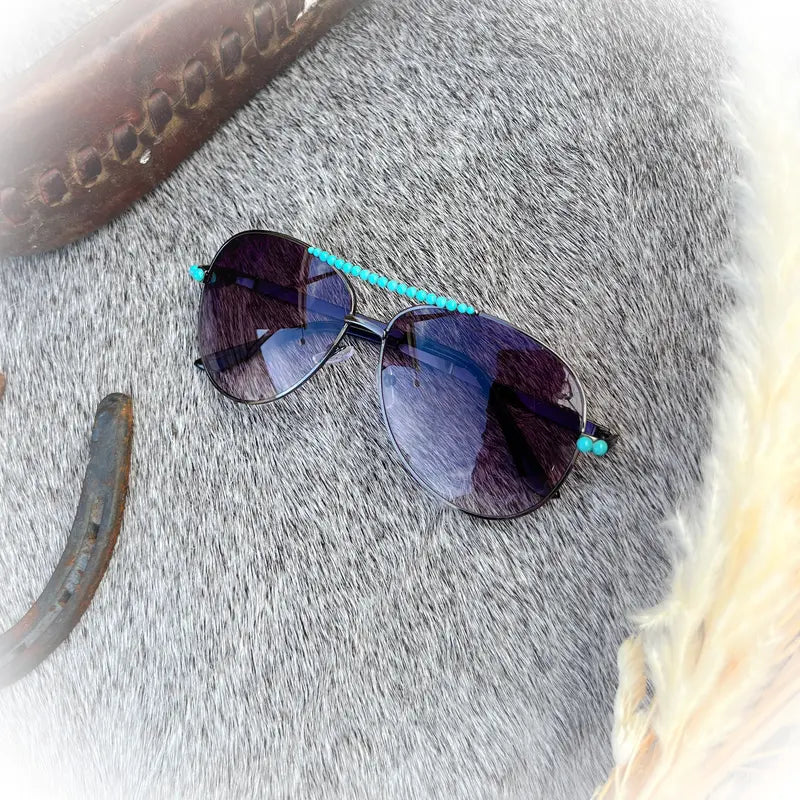 Metal Aviator Sunglasses with Turquoise Beads