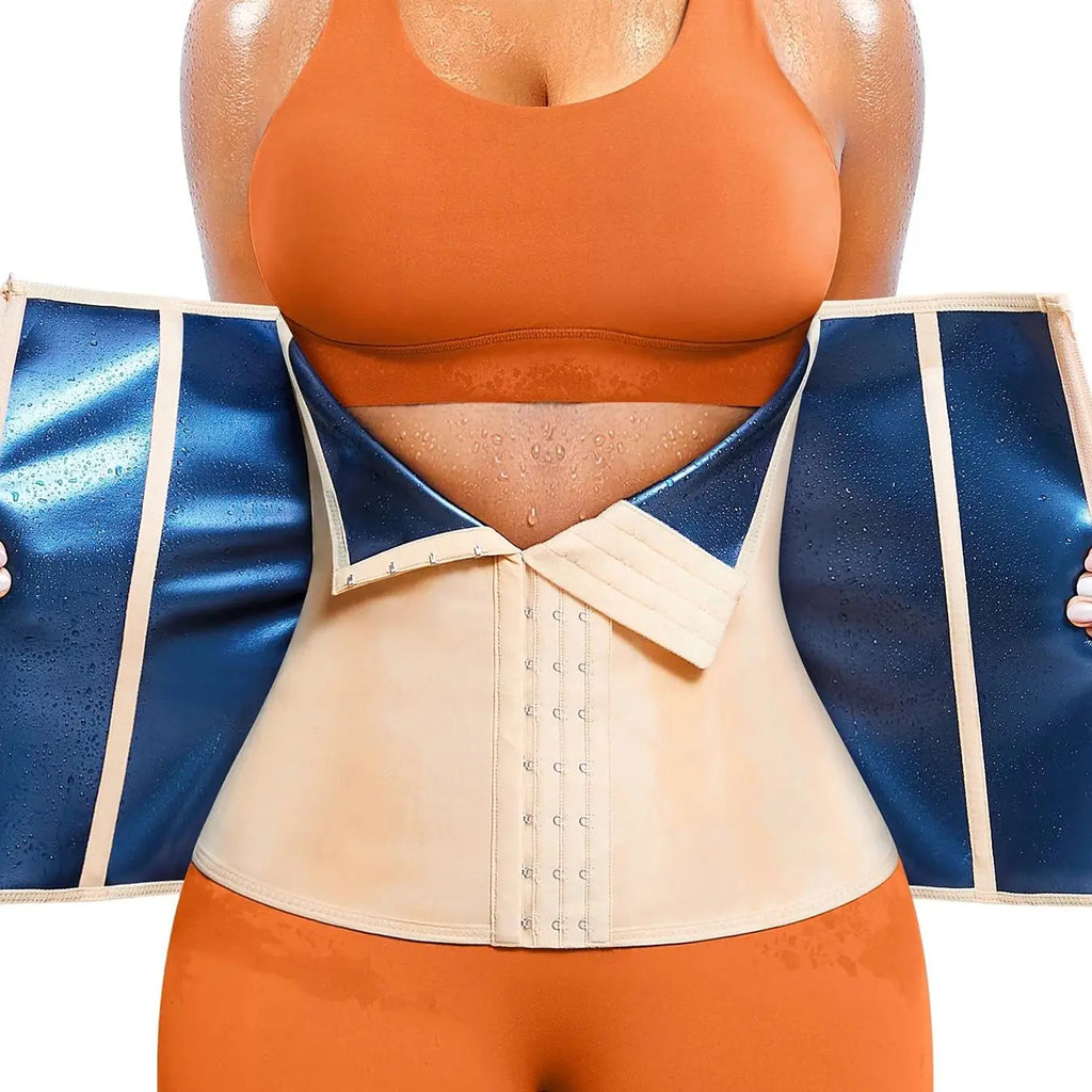 Black Hook Front Waist Trainer with Blue Lining