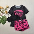 Three-Piece Palm Print Swim Set With Mesh Cover