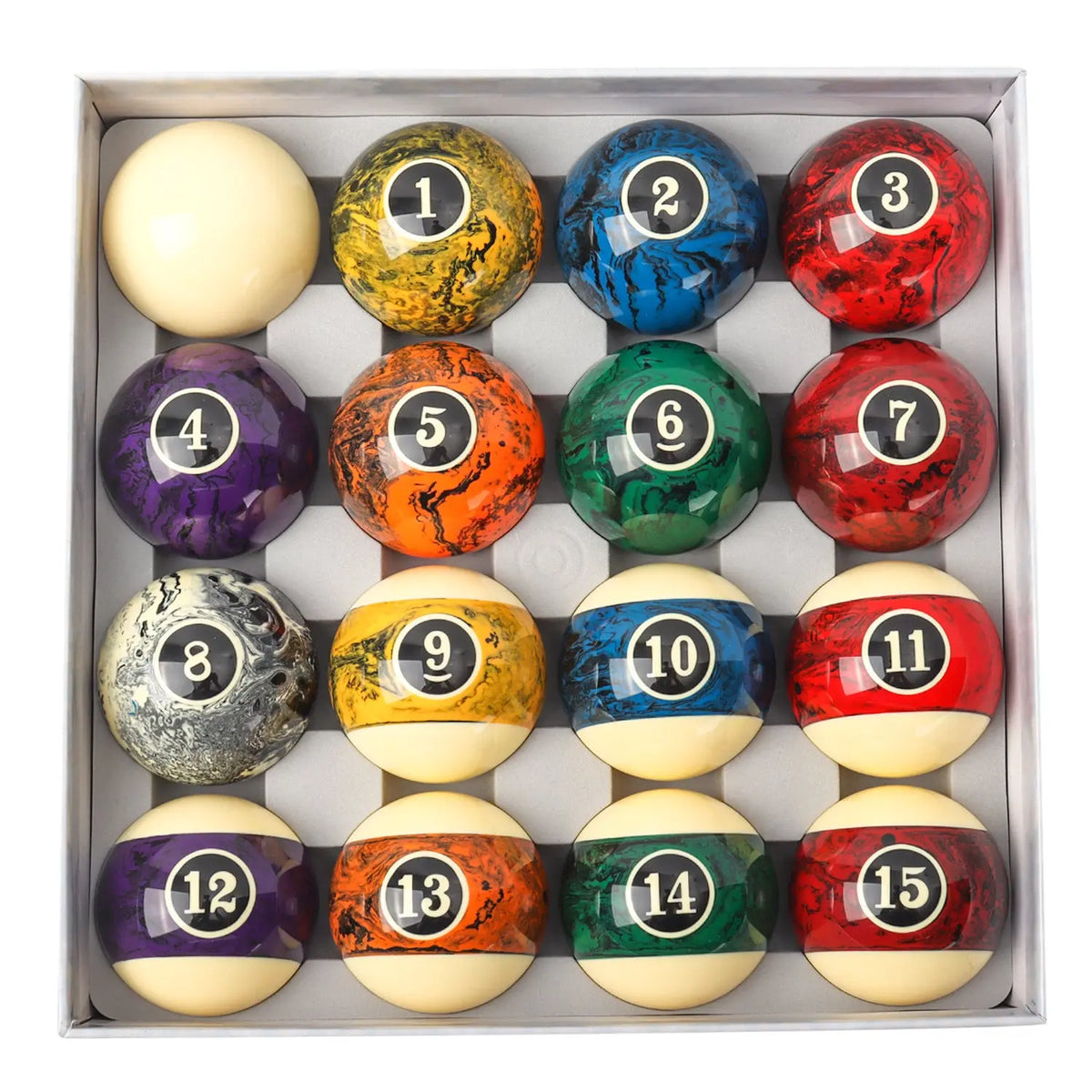 Sixteen Piece Resin Billiard Ball Set Marbled