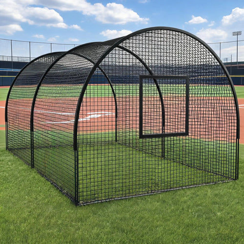 Arched Black Batting Cage Frame With Netting