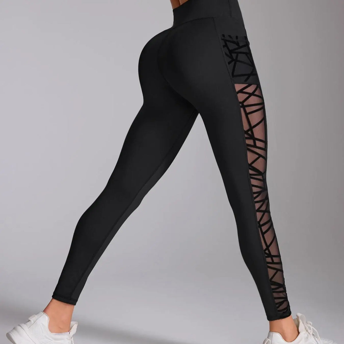 Black High-Waist Leggings With Mesh Panels