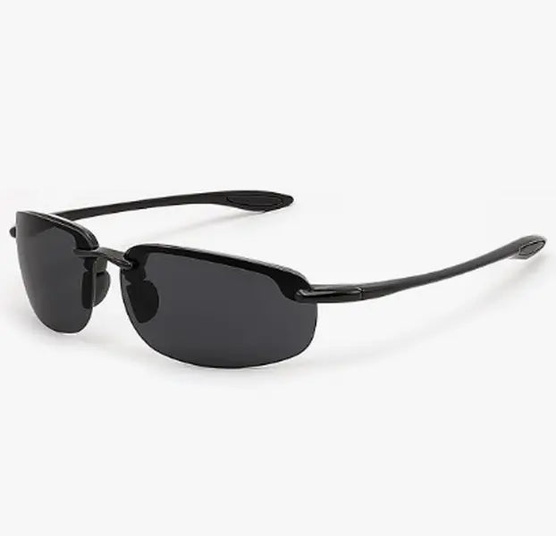 Black Rimless Wrap Sunglasses with Dark Lenses