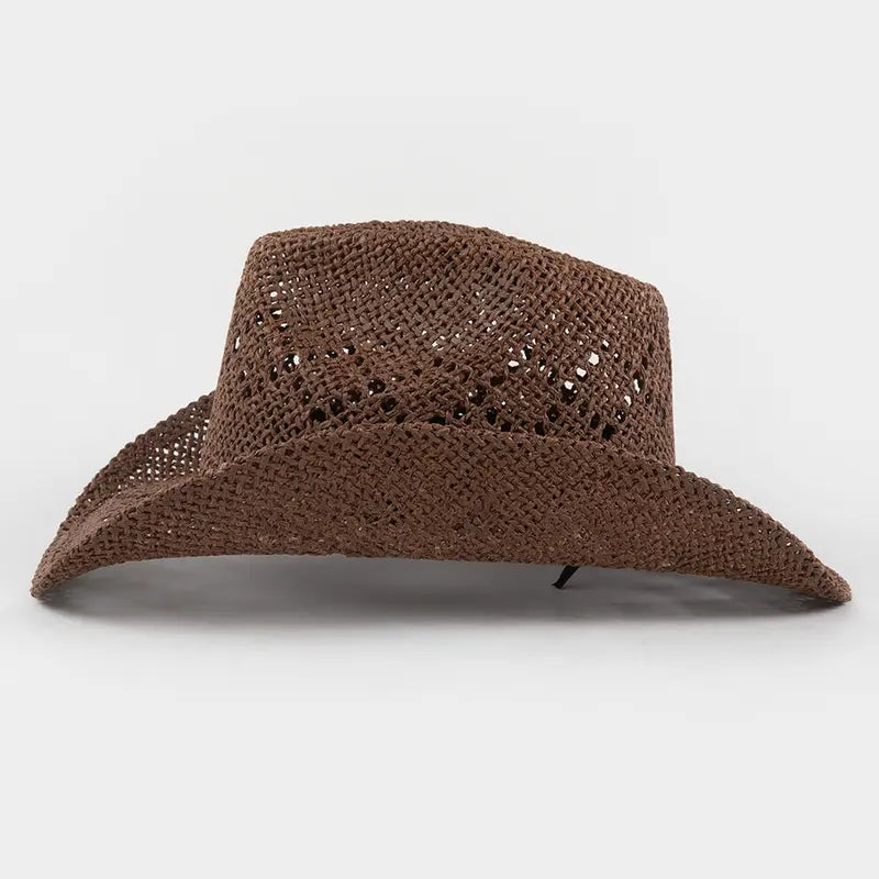 Brown Woven Straw Cowboy Hat with Open Weave
