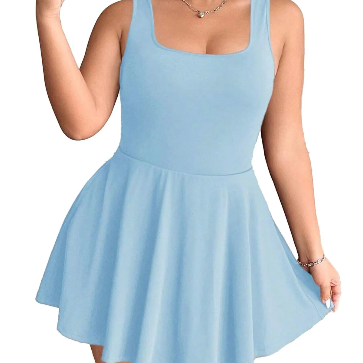 Pink Sleeveless Skater Dress with Built-In Shorts