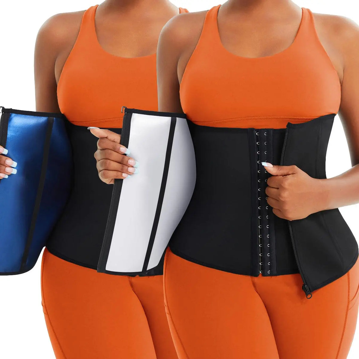 Black Hook Front Waist Trainer with Blue Lining