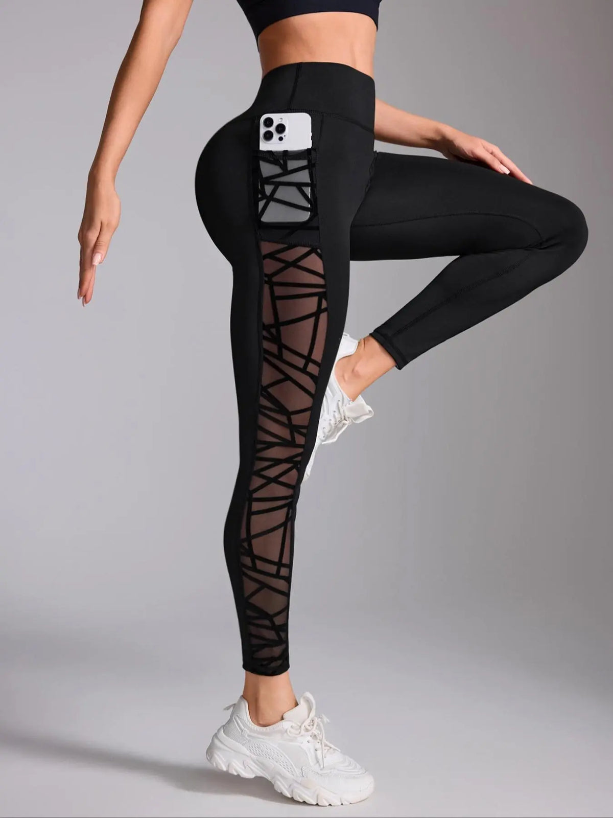 Black High-Waist Leggings With Mesh Panels