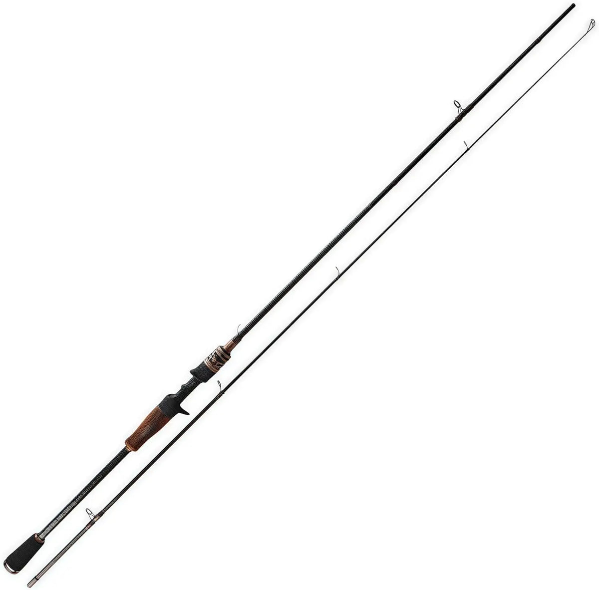 Two-Piece Black Fishing Rod with Wood Grip