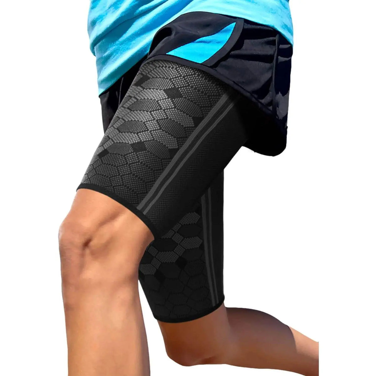 Black Hexagon Pattern Compression Thigh Sleeve