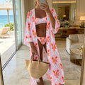 Pink Lobster Print Bikini With Long Cover-Up